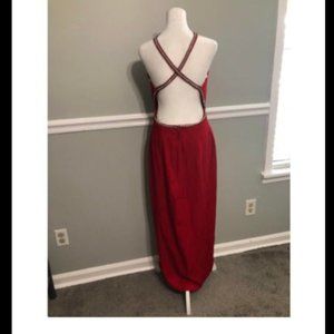 Vintage 2000s Cherry Red Backless Diamante Red Gown